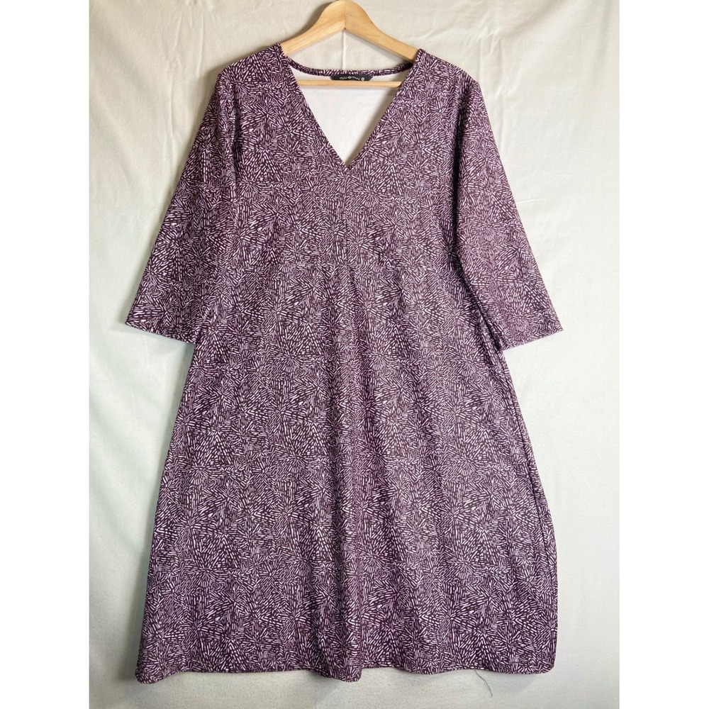 NuU Muu Women V Neck Dress XL Abstract Print 3/4 Sleeve Boho Travel Casual USA